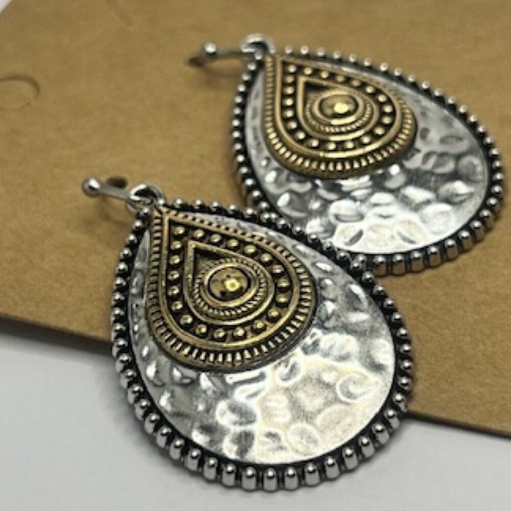 Silver and Gold Ornate Drop Earrings